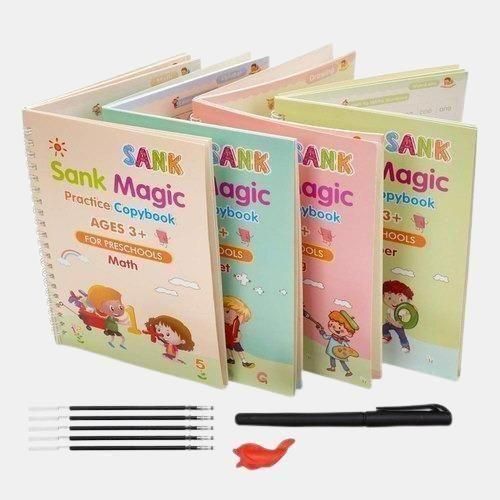 Metronova™ Magic Practice Book Set | 4 Books, 1 Pen, 1 Grip, 10 Refill (Pack of 1)