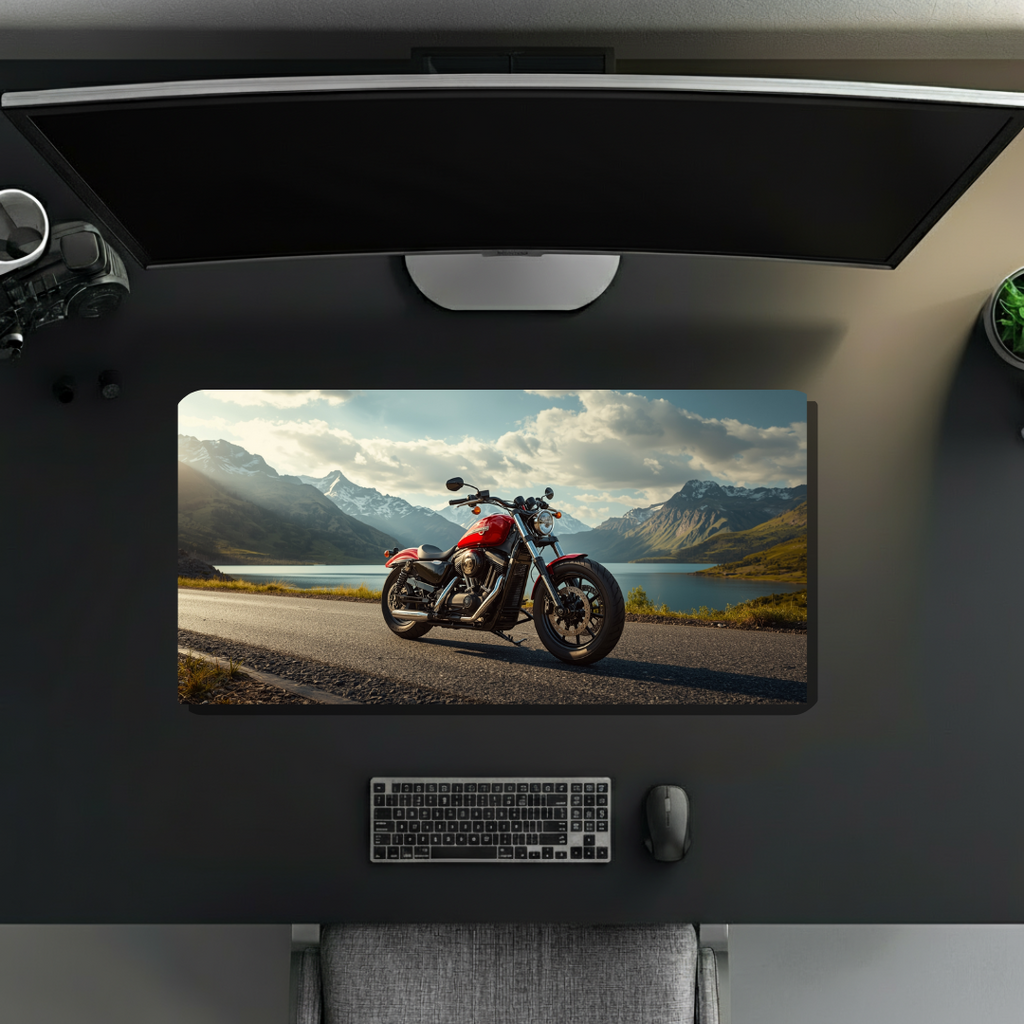 Red cruiser motorcycle | Desk Mat | Gaming Pad