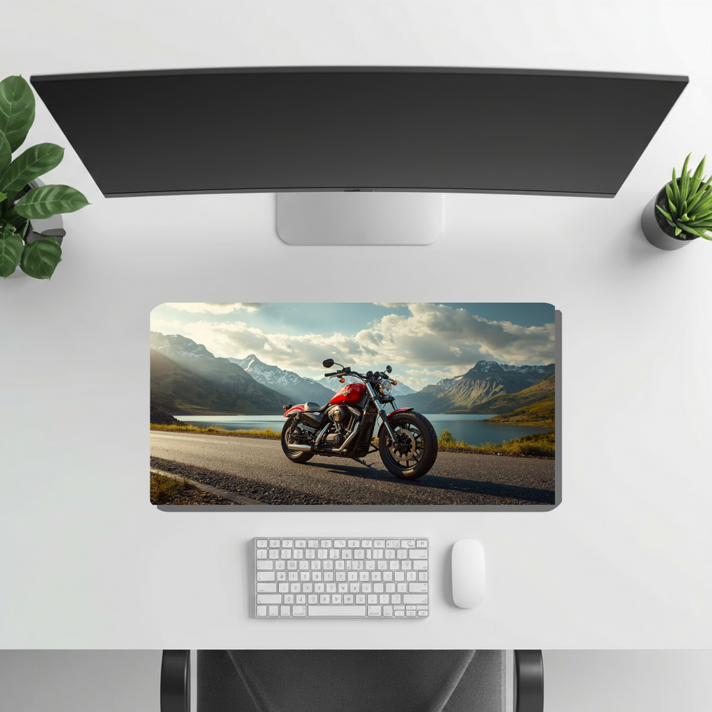 Red cruiser motorcycle | Desk Mat | Gaming Pad