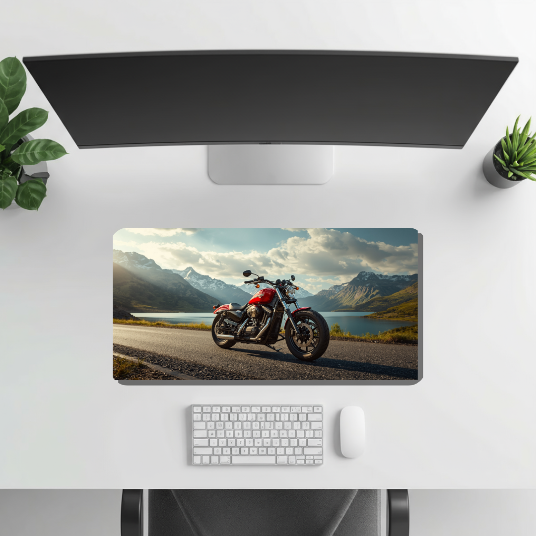 Red cruiser motorcycle | Desk Mat | Gaming Pad