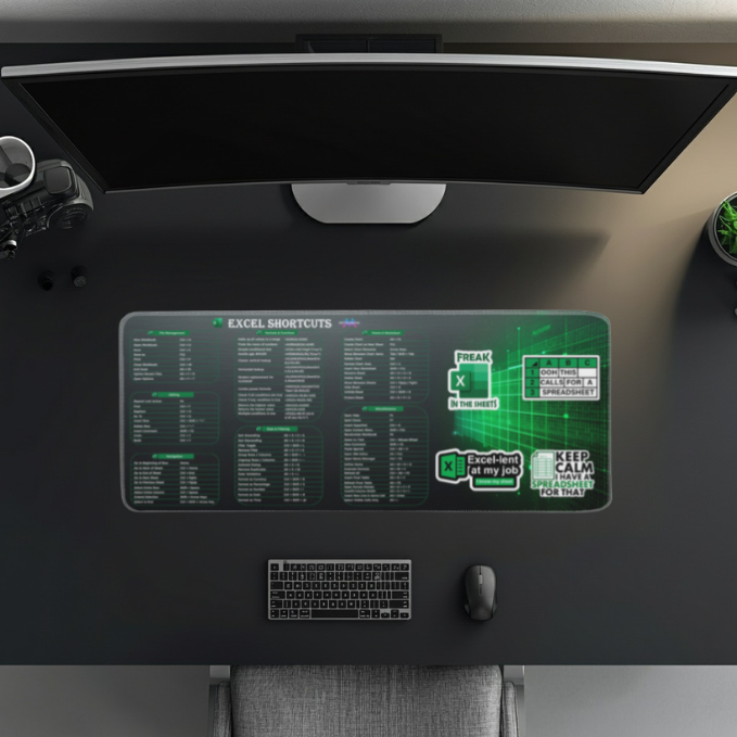 Excel Shortcut Keys & Formulas | Desk Mat | Mouse Pad