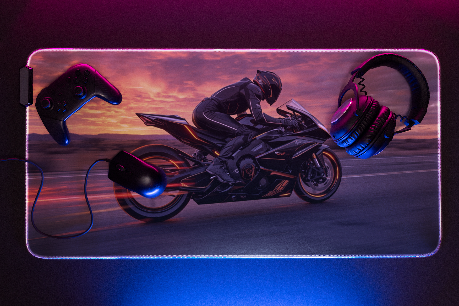 superbike racing at high speed | Desk Mat | Gaming Pad