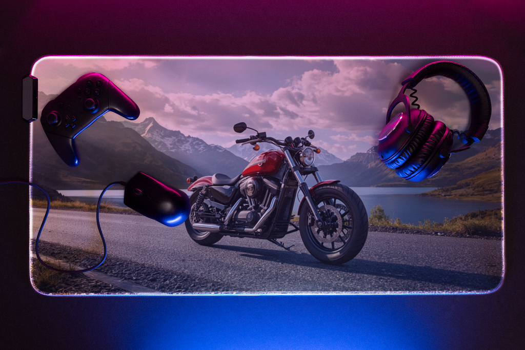 Red cruiser motorcycle | Desk Mat | Gaming Pad