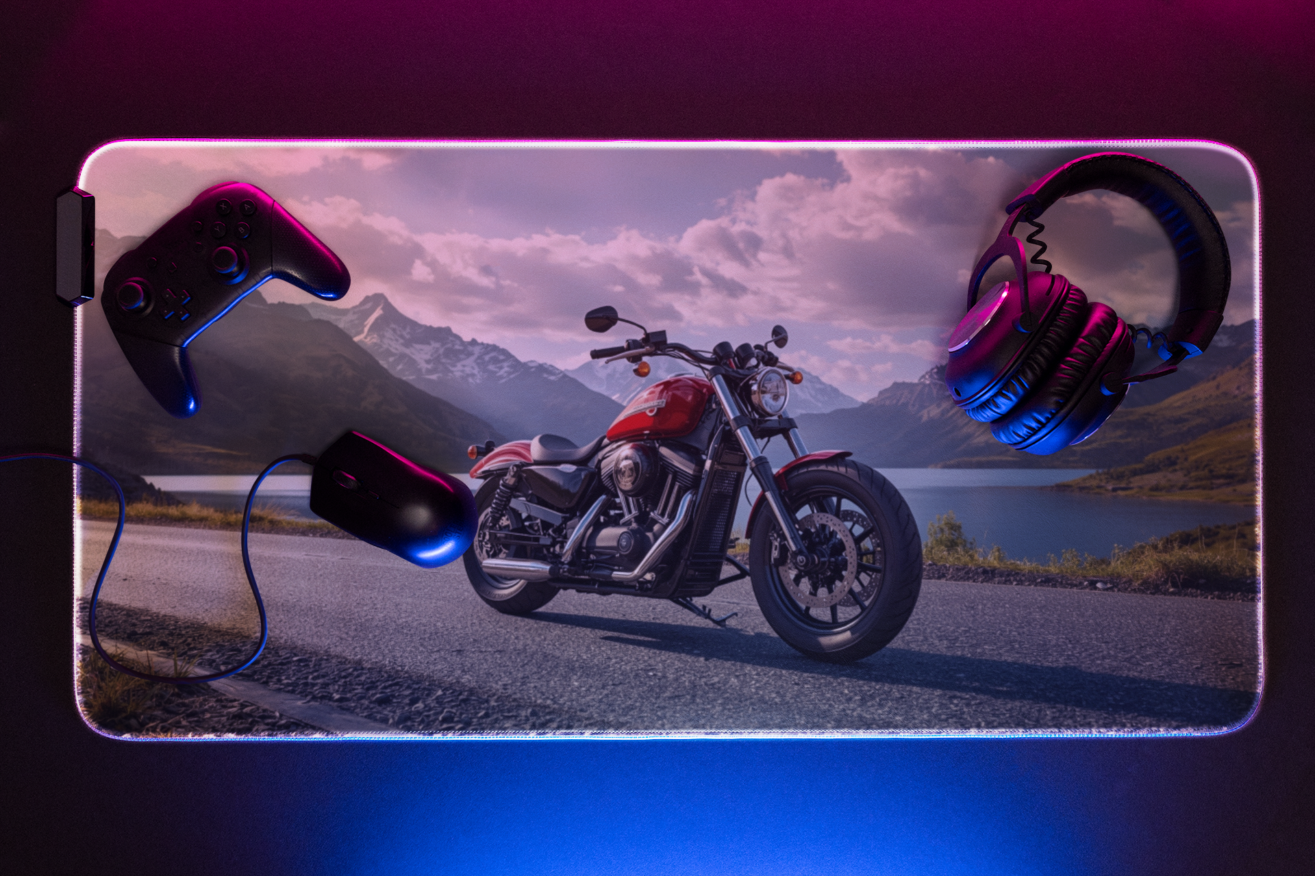 Red cruiser motorcycle | Desk Mat | Gaming Pad