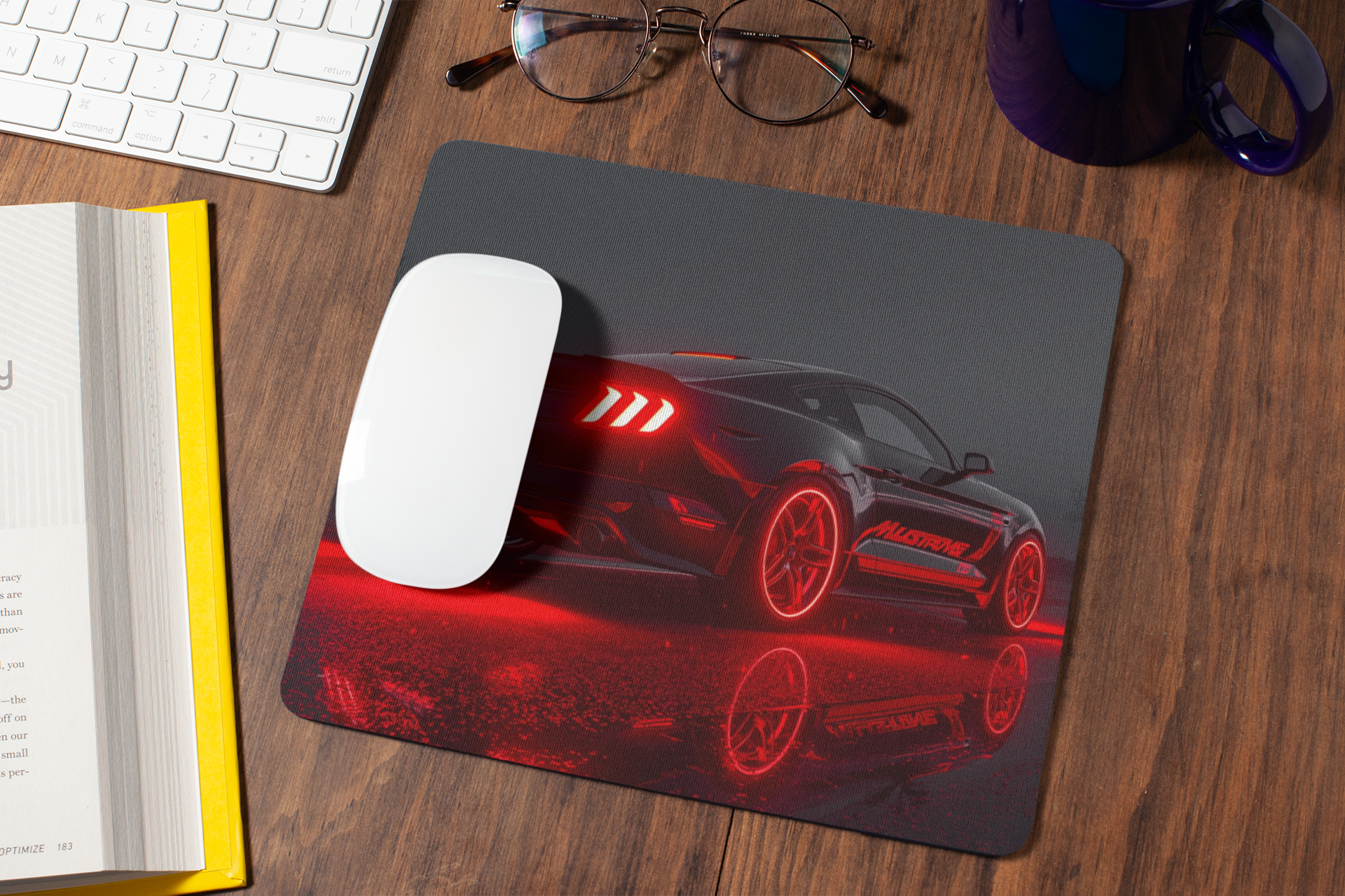 Ford Mustang glowing with neon red highlights | Mouse Pad